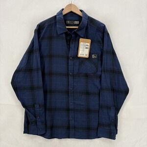 Fintech Shirt Mens XL Dress Blues Plaid Midweight Flannel Woodsman Outdoor NWT